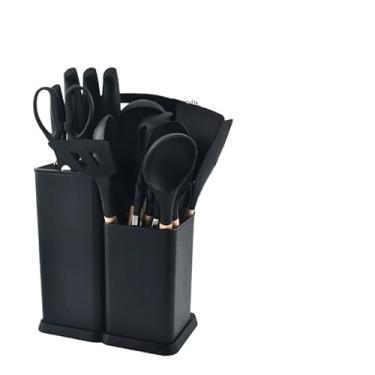 Imagem de Kit Completo Jogo Utensílios De Cozinha 19 Peças Com Tábua Em Silicone Espátula Faca Tesoura(Preto)