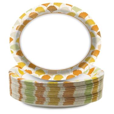 Imagem de EggSun 50 peças de pratos ovais de papel 25,4 cm x 30,5 cm, decorações grandes descartáveis de festa de Ação de Graças, pratos resistentes para reunião de família, festas de fim de ano, jantar, 50