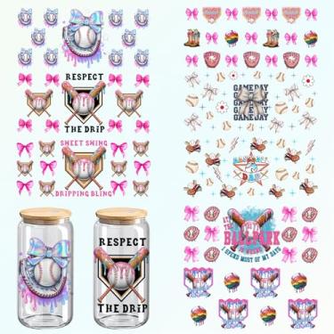 Imagem de Adesivos para copos DTF com tema de beisebol, design de beisebol UV pacote com 8 para copos de 473 ml, artesanato em vidro e madeira, 28 x 5 polegadas (261)