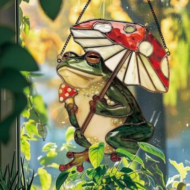 Imagem de Guarda-chuva sapo acrílico Suncatcher - Linda gravata borboleta de cogumelo decoração para janela/carro/casa - presente ideal para amantes de sapos e fãs de decoração peculiares/DW-51