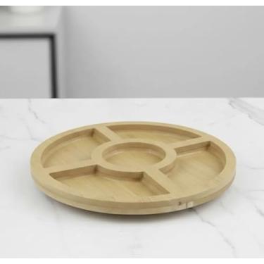 Imagem de Petisqueira Redonda em Bambu, 5 Divisórias, Bandeja de Servir para Aperitivos, Frutas e Petiscos, Design Elegante