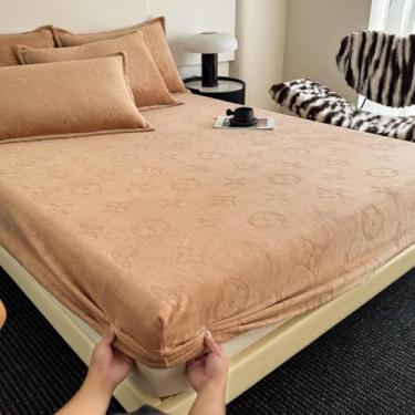 Imagem de Capa de colchão com bolso extra profundo, lençóis, protetor de colchão de flanela difusa quente, resistente a vincos, para uma experiência de sono aconchegante e elegante - cáqui ||120 x 200 cm