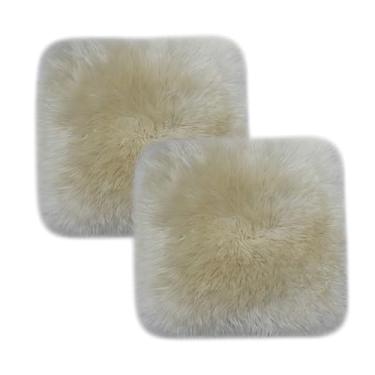 Imagem de RZLWOOL Pacote com 2 capas de cadeira de pele de carneiro genuína, antiderrapante, confortável para sala de conferências, almofadas de sala de aula, almofadas de cadeira de escritório (45 x 45 cm