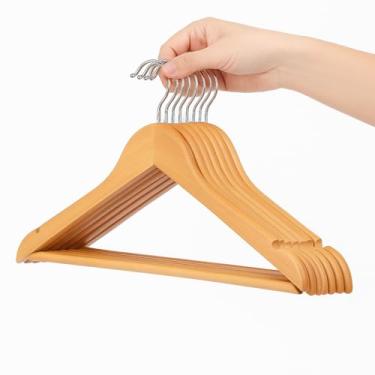 Imagem de Kit 12 Cabides de Madeira de Alto Acabamento para Roupas e Calças – Resistente, Premium, com Gancho Giratório 360º Antiderrapante para Jaquetas Camisas Vestidos