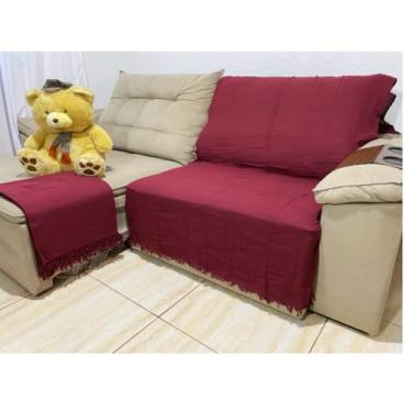 Imagem de Manta para Sofá Decorativa 2,10x1,20m em Algodão – Protetora para Sala 2 ou 3 Lugares(Vinho)