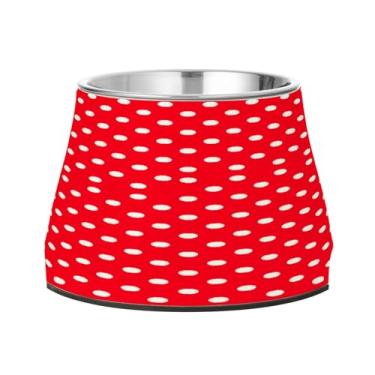 Imagem de CEBUGI Tigelas de aço inoxidável para cães e gatos, resistentes à ferrugem, removíveis, para cães e gatos, tigela elevada antiderrapante para alimentação de cães e gatos, ponto branco