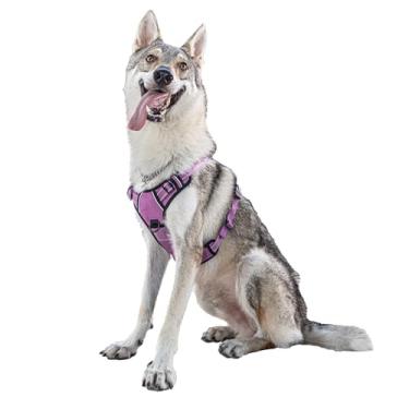 Imagem de SATSUN Peitoral para cães sem puxar com alça, fácil de caminhar, peitoral para cães grandes com clipes de trela, respirável e refletivo, ideal para treinamento, caminhada, roxo, GG