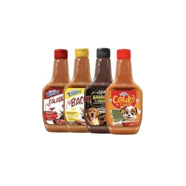 Imagem de Kit 4 Molhos Para Ração de Cachorro e Cães Doogs Tasty - 250g (calabresa, bacon, barbecão, caldo de ossos)