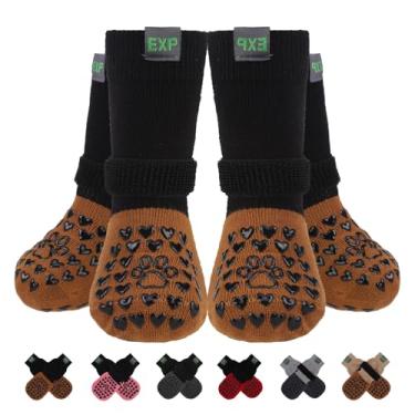 Imagem de EXPAWLORER Meias antiderrapantes para cães para evitar lamber patas, botas de inverno para cães de neve e botas protetoras de patas para pisos de madeira com garras de coração, sapatos para cães