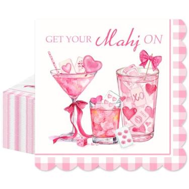 Imagem de JarThenaAMCS Guardanapos de papel descartáveis para festa de Mahjong Dia dos Namorados 50 peças Guardanapo de papel descartável coração rosa Martini Guardanapo de bebidas recortado para casamento, chá