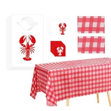 Imagem de Whaline 202 peças de artigos de festa com 50 babadores de lagosta, 100 peças, luvas de plástico, 2 peças de toalha de mesa de 137 x 272 cm, 50 peças, guardanapos de papel, acessórios descartáveis para
