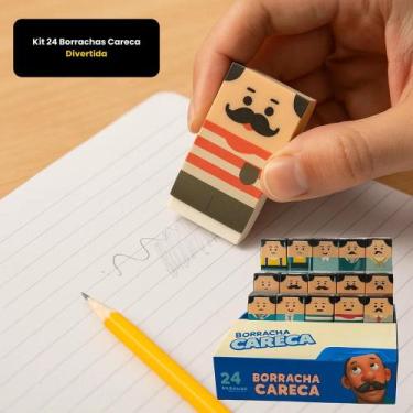 Imagem de Kit 24 Borrachas Escolares Careca Divertida Material Escolar Divertido