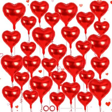 Imagem de 30 balões de coração vermelho, 3 tamanhos de balão Mylar de coração, decorações de festa do dia dos namorados, balões de amor para festa de aniversário, casamento, chá de bebê, decorações de dia dos