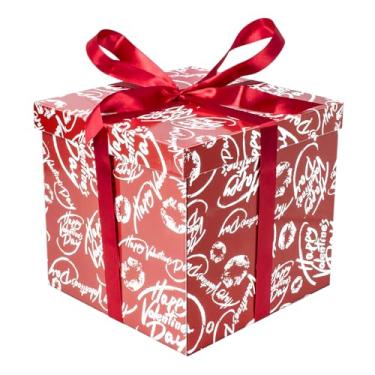 Imagem de Jaywayang Caixa de presente grande de 25,4 cm com tampa e fita, caixa de presente vermelha feliz dia dos namorados com enchimento de papel para presente de festa do dia dos namorados embrulho.