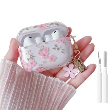 Imagem de MINSCOSE Capa para AirPods Pro 3ª geração (2025), linda estampa floral de folhas de plantas com chaveiro feminino, capa protetora de TPU macio à prova de choque com kit de limpeza para Airpods Pro 3