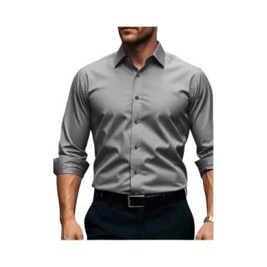 Imagem de Camisa Formal Masculina Slim Fit Preta Casual De Negócios Sem Necessid