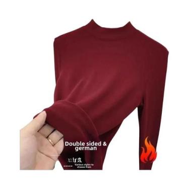 Imagem de Camiseta Térmica Feminina De Fleece Macio, Veludo Dupla Face, Gola Mei
