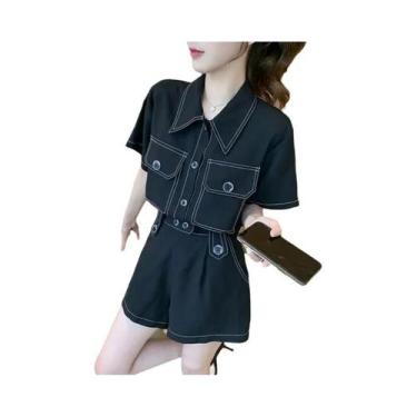 Imagem de Conjunto Feminino De Verão 2025: Shorts Cargo Pretos Estilo Coreano El