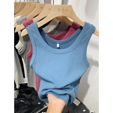 Imagem de Top Cropped Sem Mangas Feminino Com Decote Redondo, Camiseta De Verão 