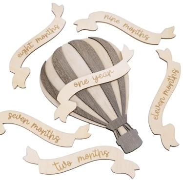 Imagem de Círculo de madeira mensal do marco do bebê - Sinal de marco mensal do bebê - Cartões de sinais de marco do bebê de meses - Presente recém-nascido para menina e menino - 1-12 meses (balão de ar)