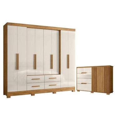 Imagem de Guarda Roupa Casal San Lorenzo E Cômoda Texas Freijó Off White - Moval