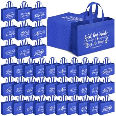 Imagem de Paterr Sacolas religiosas grandes da Bíblia cristã, não tecida, reutilizáveis, com alças para festa de mercearia feminina, Azul