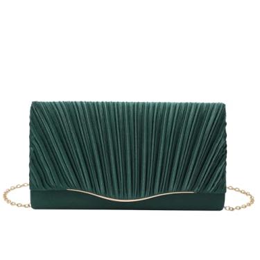 Imagem de CYSUE Bolsa de corrente transversal plissada clutch bolsa de banquete, Verde, One Size