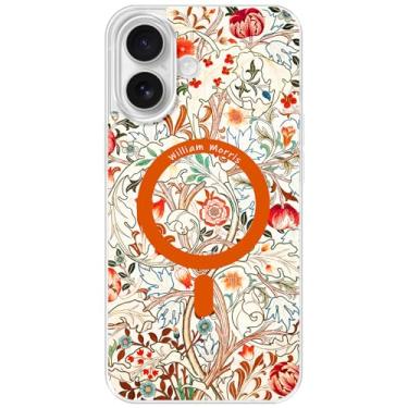 Imagem de Berkin Arts Capa transparente transparente compatível com iPhone 16 [compatível com Magsafe], flores ornamentais intrincadas rosa (Acanthus de William Morris)