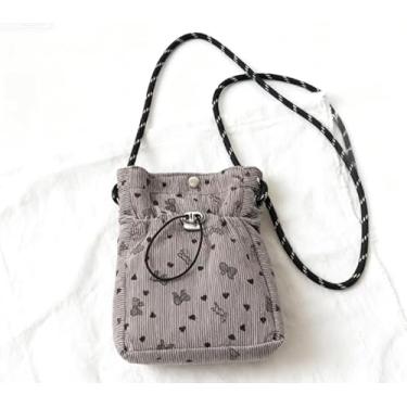 Imagem de Bolsa tiracolo feminina de veludo cotelê plissada com laço decoração pequena bolsa de telefone casual fashion tote, Cinza, Carteira