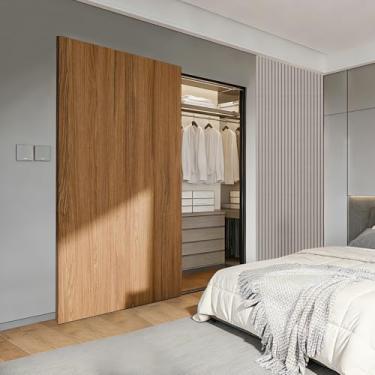 Imagem de Souyou Kit de ferragens para porta de celeiro deslizante oculta de 91 cm com mecanismo de fechamento suave – suporte de parede sem trilho de piso serve para 71 cm a 81 cm de largura de abertura kit de