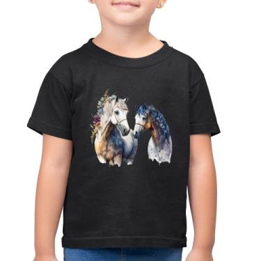 Imagem de Camiseta Algodão Infantil Casal de Cavalos Watercolor - Foca na Moda, 