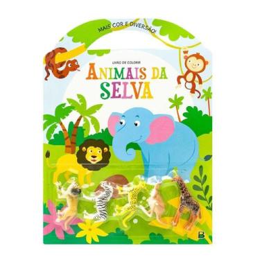 Imagem de Livro De Colorir Infantil+5 mini Animais Selva+Lápis de cor - Brasille