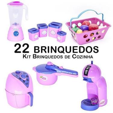 Imagem de Cozinha Infantil Cafeteira Air Fryer Panela Mercado 22pç - CLICKCOMPRA