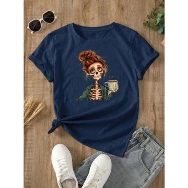 Imagem de Camiseta Feminina Estampa de Caveira, Roupa de Halloween - loja dinka,