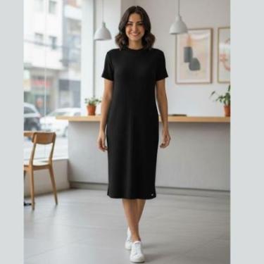 Imagem de Vestido Canelado Curto com Manga Curta e Gola Redonda Cereja Rosa-Feminino