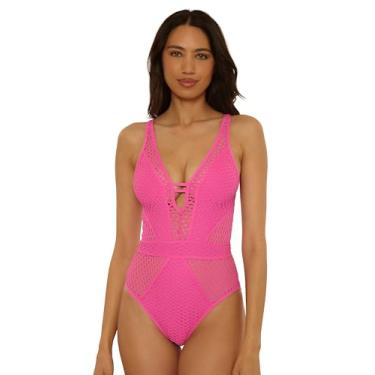 Imagem de Becca Maiô feminino de cor padrão, decote profundo, crochê, maiôs, Rosé, M