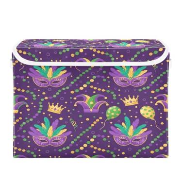 Imagem de Wassud Cestos de armazenamento dobráveis com tampas, máscara vibrante de carnaval, cestos organizadores de tecido dobrável para armário, casa e decoração sazonal 41,5 x 32,5 x 39 cm