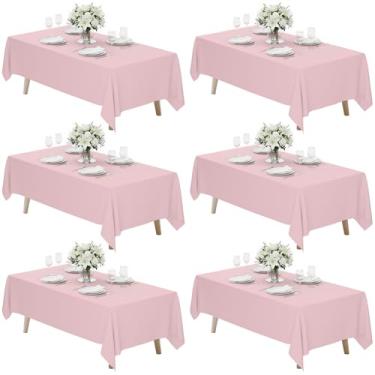 Imagem de Fixwal Pacote com 6 toalhas de mesa rosa para mesa retangular, tecido de poliéster 177 x 300 cm, capas retangulares de 1,8 a 2,4 m para festas, banquetes, jantares, casamentos, formaturas
