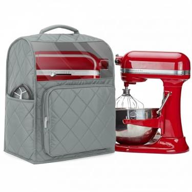 Imagem de Capa de batedeira compatível com batedeiras KitchenAid de 6/7/8 litros, capa de misturador de algodão com bolso com zíper para acessórios e acessórios de auxílio de cozinha, cinza