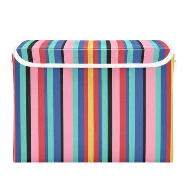 Imagem de Wassud Cestos de armazenamento dobráveis com tampas, listras mexicanas, cestas organizadoras de tecido dobráveis para armário, decoração sazonal de casa 40 x 30 x 30 cm