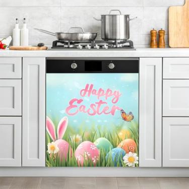 Imagem de NYZE Capa de ímãs para lava-louças de Páscoa, adesivo magnético para lava-louças, decorativo, reutilizável, capa para máquina de lavar louça (Feliz Páscoa)