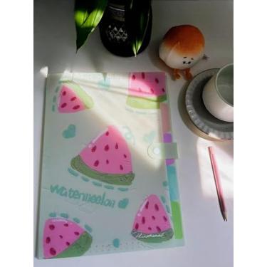 Imagem de Linda pasta de arquivo expansível série de frutas - 5 bolsos organizador de documentos sanfonado, plástico poli impermeável, tamanho A4/carta para escola, escritório, casa (melancia)
