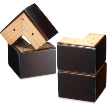 Imagem de Geelin Pacote com 4 peças de elevação de madeira para móveis de 7,6 cm de altura em forma de L com parafusos de metal e almofadas antiderrapantes, pernas de móveis, pernas de sofá, pés de substituição