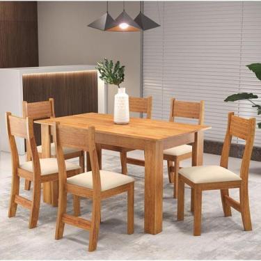 Imagem de Mesa de Jantar Retangular Zinnia Com 6 Cadeiras Brisa Mel/Bege Casa Gi