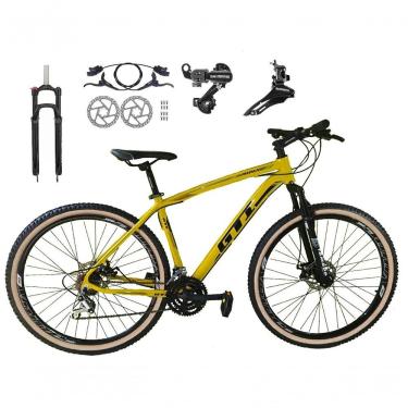 Imagem de Bicicleta Aro 29 Gti Roma Shimano 24v K7 Freio A Disco Hidráulico Garfo Com Trava Pneu Faixa - Amarelo Tam.19