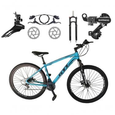 Imagem de Bicicleta Aro 29 Gti Roma Shimano 24v K7 Freio A Disco Hidráulico Garfo Com Trava - Azul Tam.19