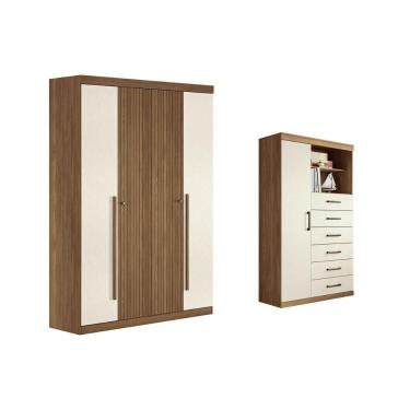 Imagem de Guarda Roupa +cômoda 2 Peças Qc343 Jatoba/areia - Santos Andirá