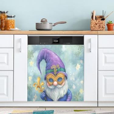 Imagem de ATTX Capa magnética de máquina de lavar louça Gnomo Mardi Gras | Adesivo decorativo de eletrodomésticos de 58,4 cm x 66 cm para armários domésticos e eletrodomésticos (86)