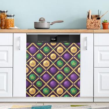 Imagem de ATTX Capa magnética para lava-louças Coroas de Mardi Gras | Adesivo decorativo de eletrodomésticos de 58,4 cm x 66 cm para armários domésticos e eletrodomésticos (311)