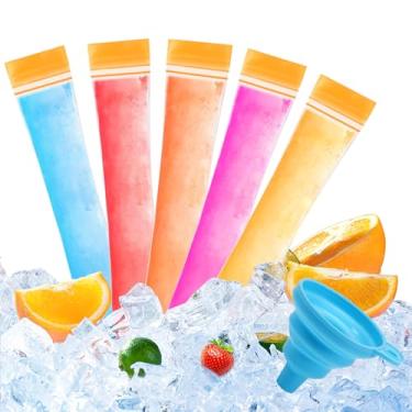 Imagem de 300 sacos descartáveis de molde de picolé de gelo, tubo de congelador sem BPA, sacos de molde de picolé com selos e funil, lanches caseiros de verão, palitos de iogurte, suco e vitaminas de frutas